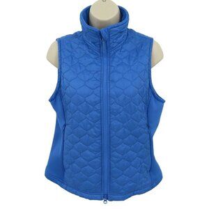 LL Bean Women Small Solid Blue Quilted Sleeveless Full Zip Vest Jacket Pockets